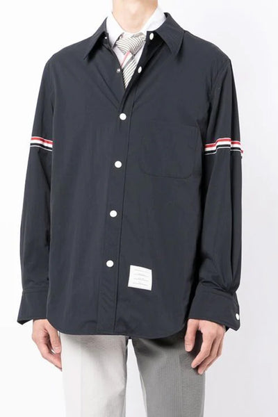 Snap Front Grosgrain Armband Nylon Shirt Jacket in Navy – TENET