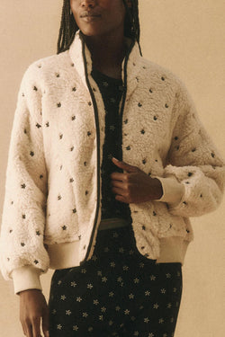 The Blackbird Jacket in Cream with Black Floral Embroidery