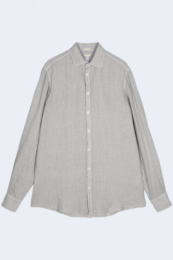 Canary Linen Shirt With Rounded Collar Classic Front Placket in Argento