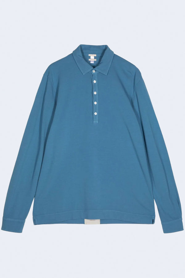 Raya Regular Fit 5-Button Long-Sleeve Polo Shirt With Shirt Cuffs in Cerulean