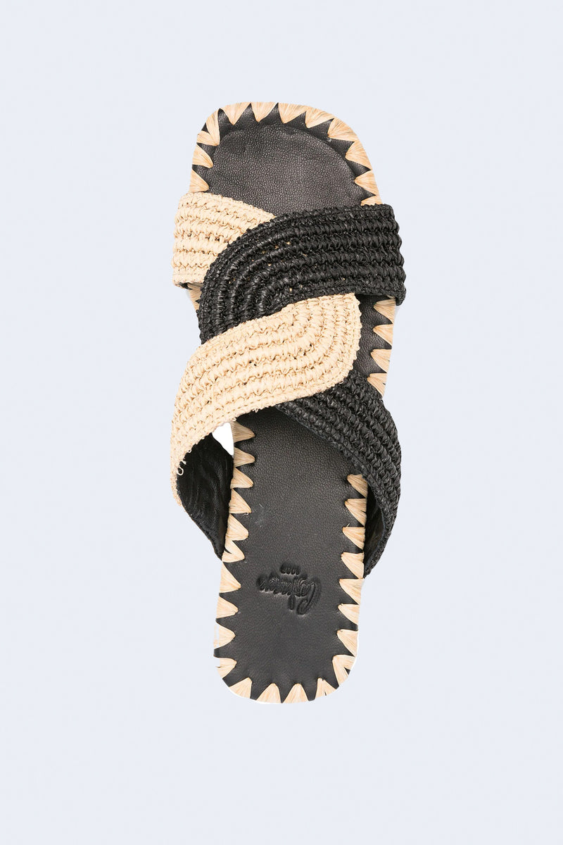 Prado Rafia Slide in Natural/Negro