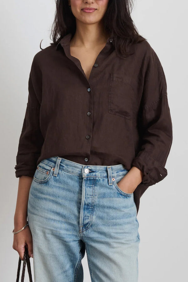 Jo Shirt In Linen in Dark Brown