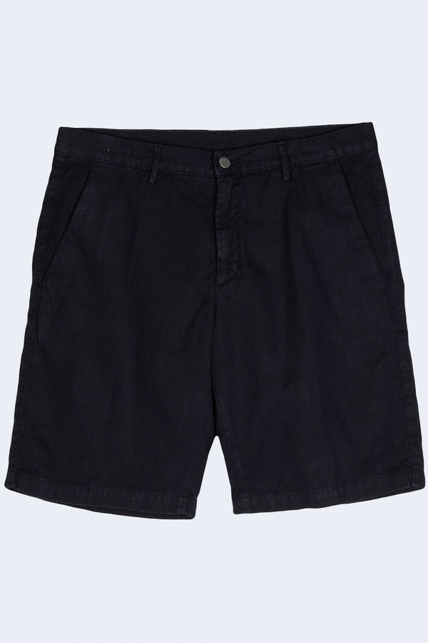 Vela Regular/Slim Fit Flat Front Cotton Linen Panama Shorts in Blu