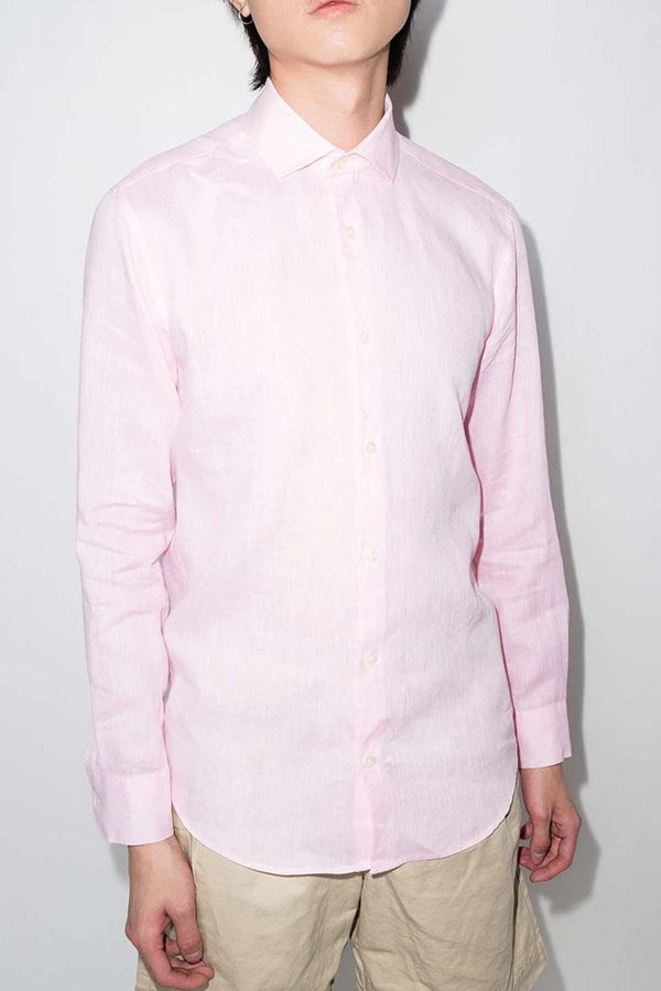 Antonio Linen Regular Long Sleeve Block Shirt in Light Pink