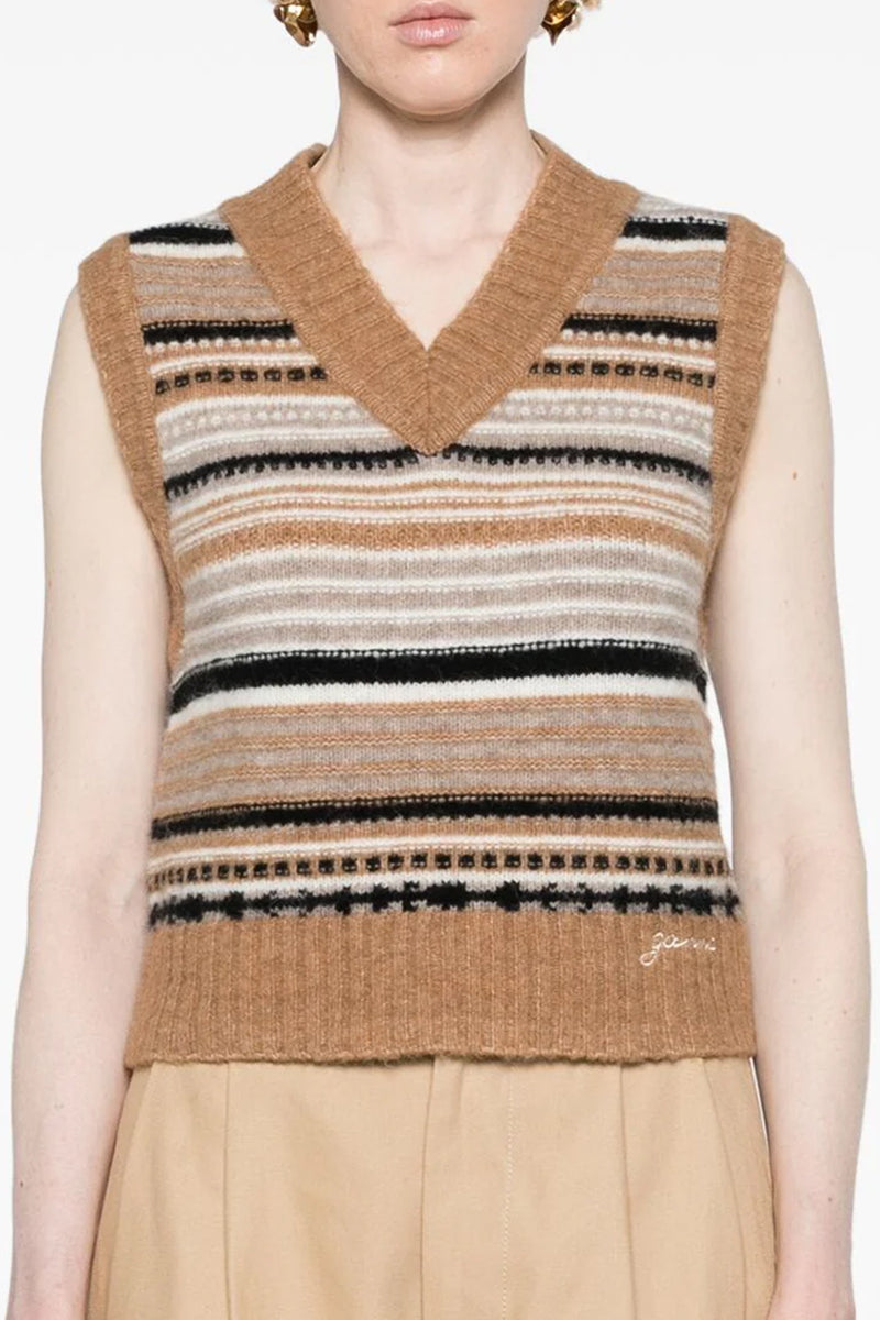 Soft Wool Stripe Vest in Tiger's Eye