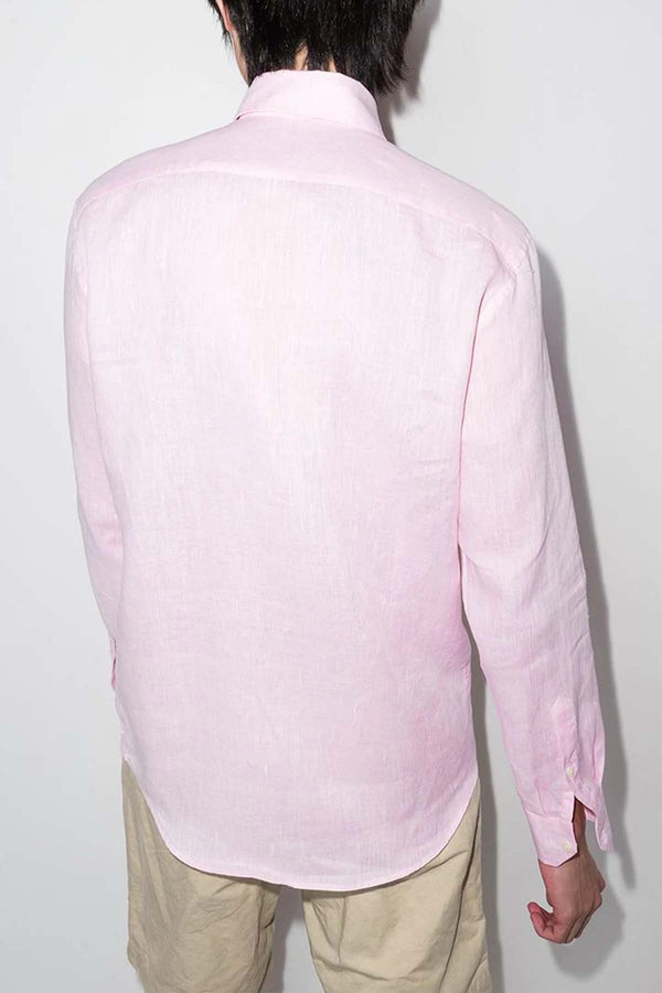 Antonio Linen Regular Long Sleeve Block Shirt in Light Pink