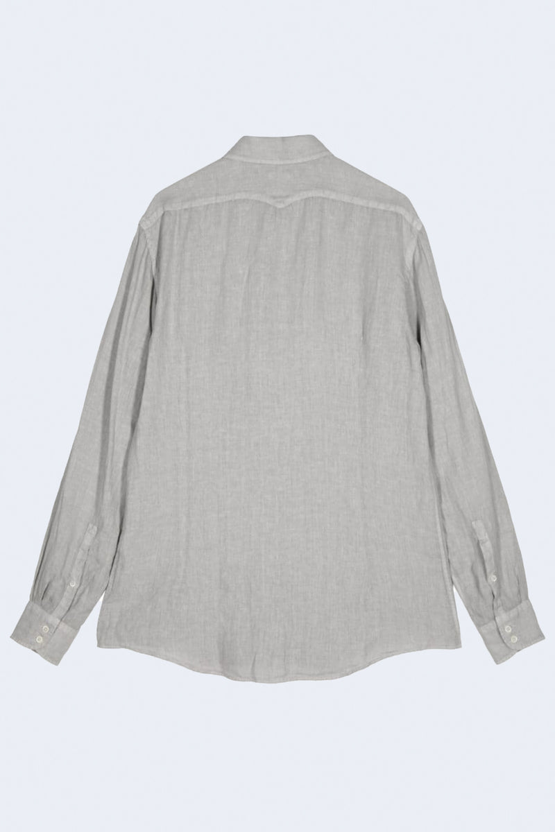 Canary Linen Shirt With Rounded Collar Classic Front Placket in Argento