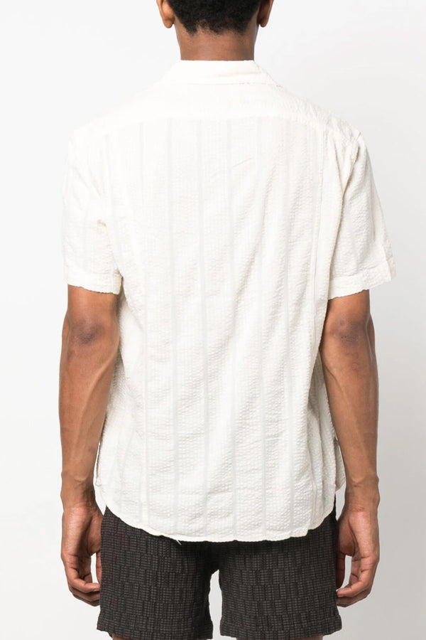 Striped Seersucker Short Sleeve Camp Shirt in White