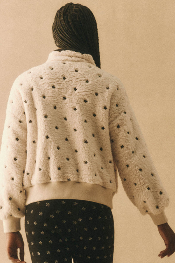 The Blackbird Jacket in Cream with Black Floral Embroidery