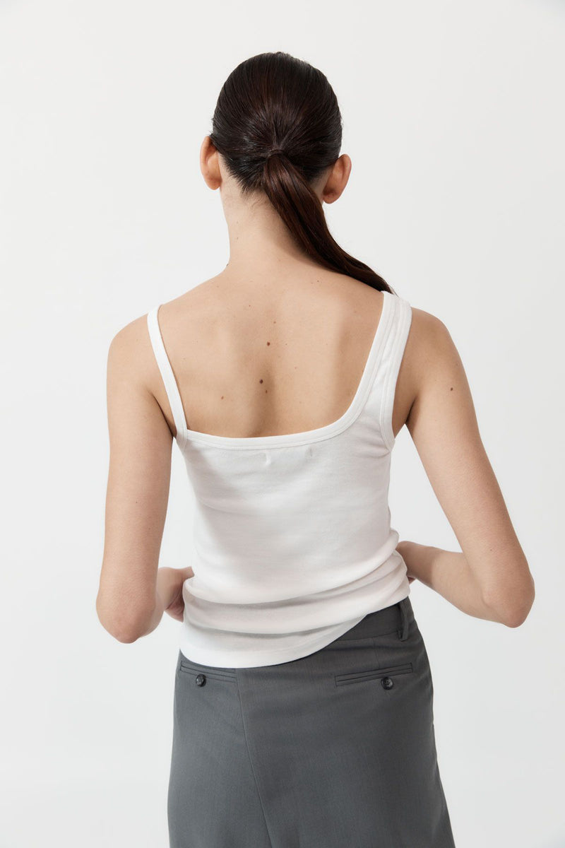 Organic Cotton Asymm Tank in White