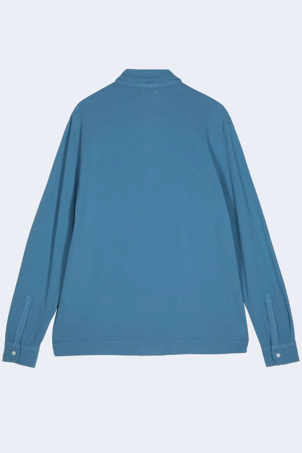 Raya Regular Fit 5-Button Long-Sleeve Polo Shirt With Shirt Cuffs in Cerulean