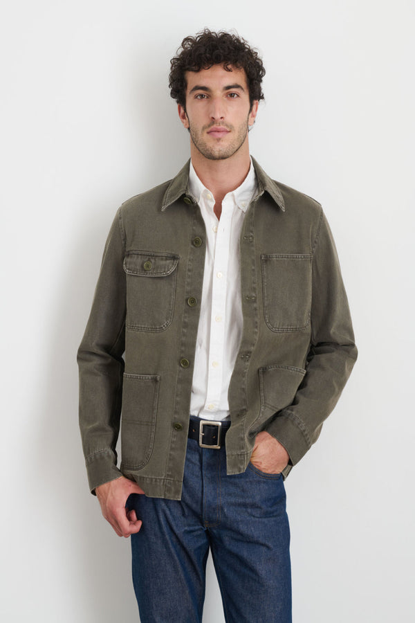 Men's Garment Dyed Recycled Denim Work Jacket in Thyme