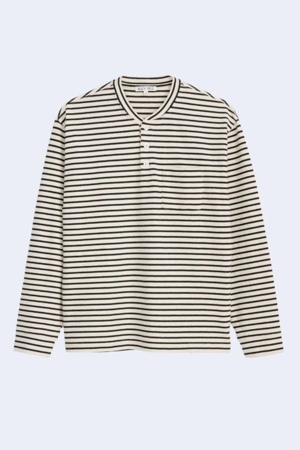 Men's Allan Cotton Stripe Henley in Natural & Black