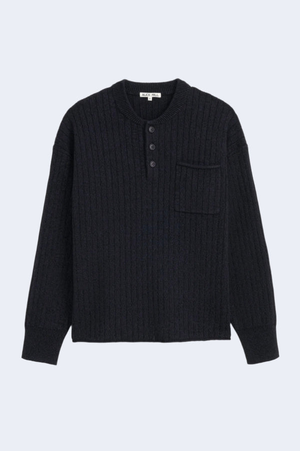 Men's Sawyer Cotton Linen Henley in Marled Navy