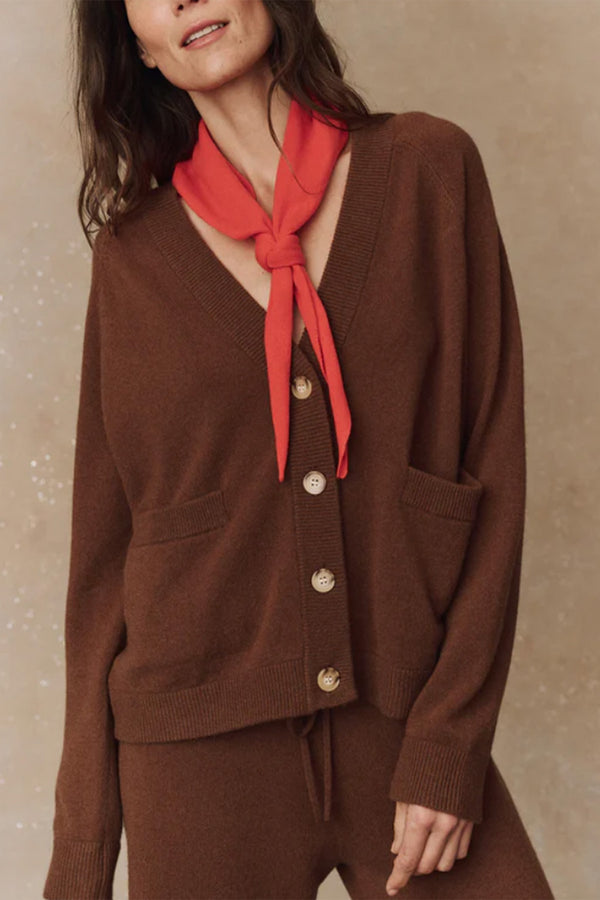 The Cashmere Varsity Cardigan in Santal