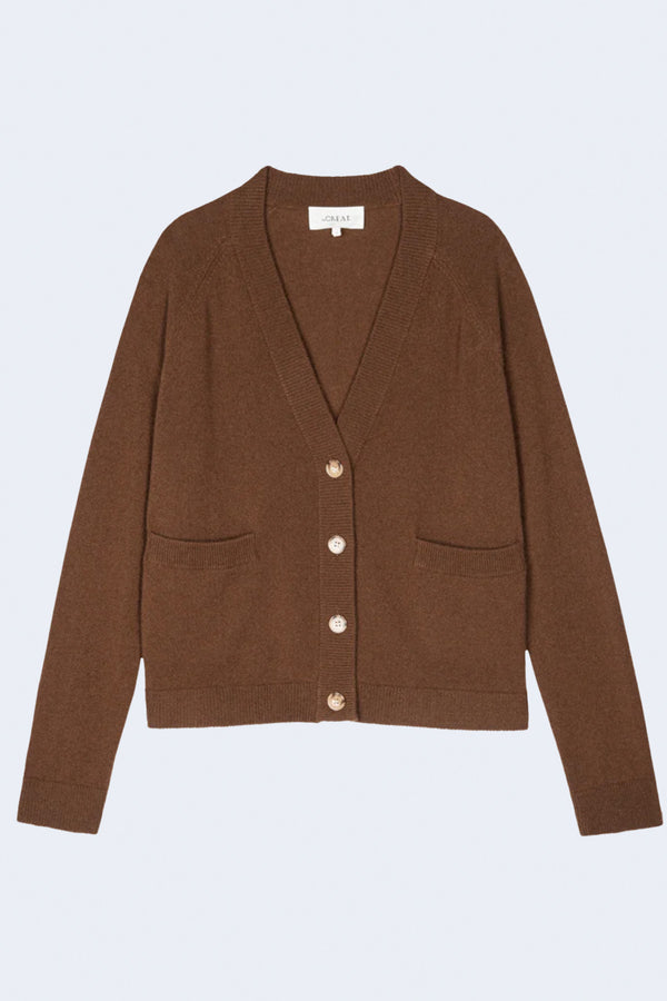 The Cashmere Varsity Cardigan in Santal