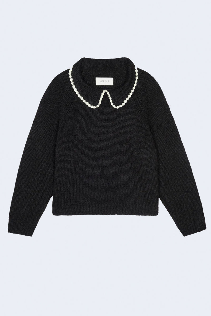 The Crochet Collar Pullover in Black W/Soft White