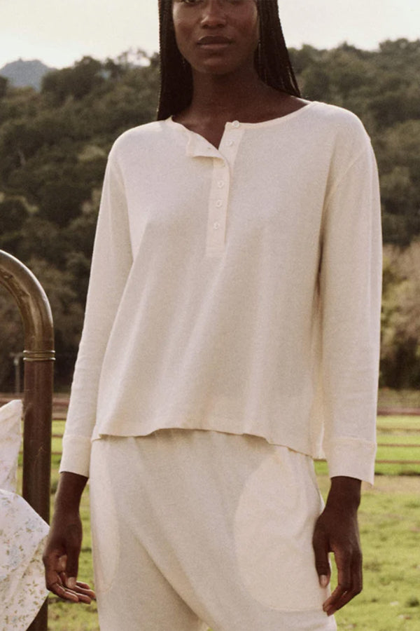 The Crop Sleep Henley in Washed White