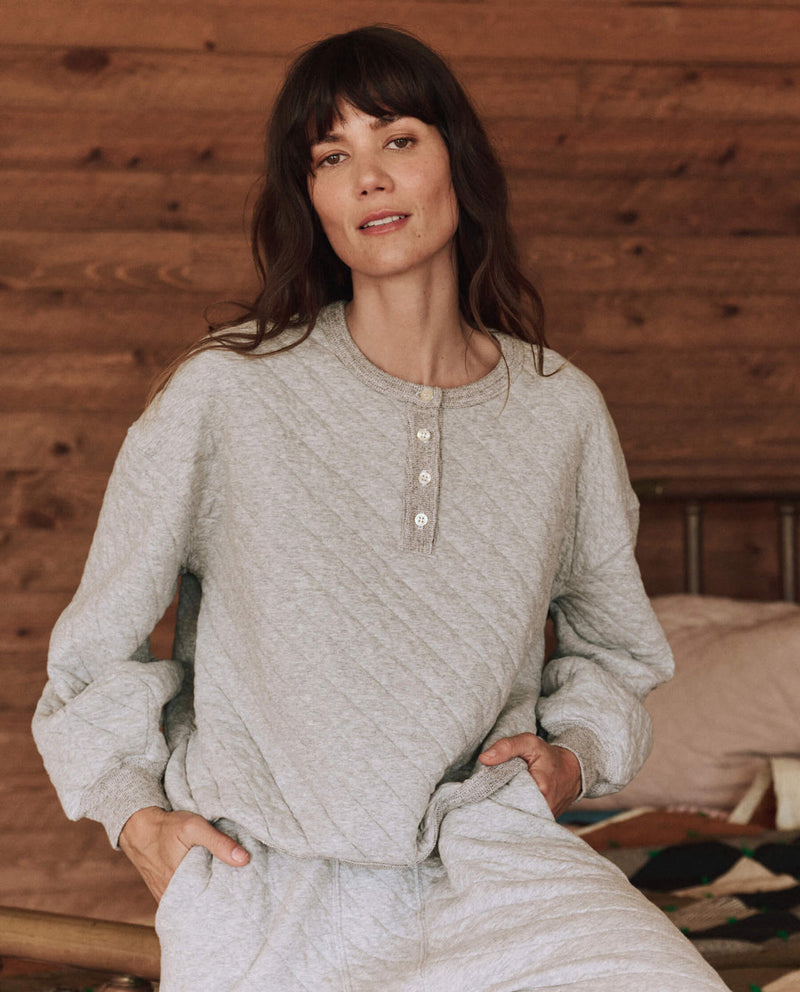 The Quilted Henley Sleep Sweatshirt in Heather Grey