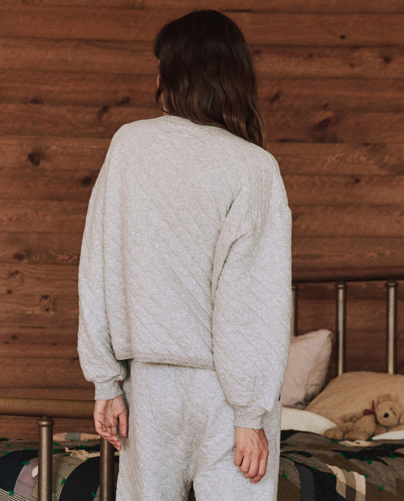 The Quilted Henley Sleep Sweatshirt in Heather Grey