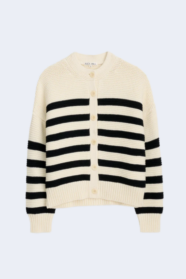 Women's Nico Striped Cotton Cardigan in Ivory & Black