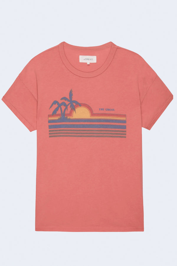 The Boxy Crew W/ Sunset Graphic in Coral