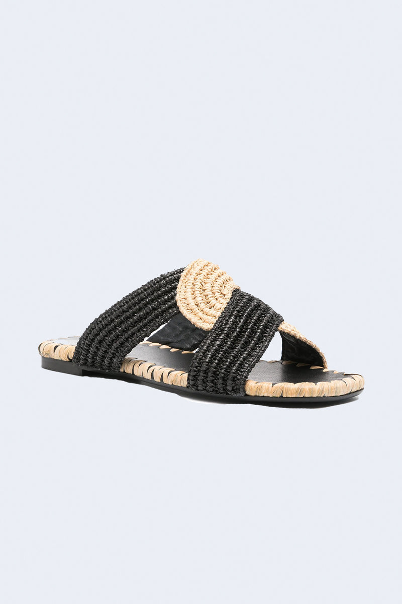 Prado Rafia Slide in Natural/Negro