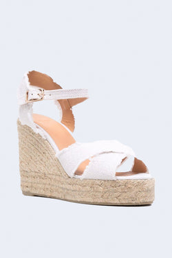 Bromelia Canvas Platform Ankle Strap Espadrilles in Blanco Oro