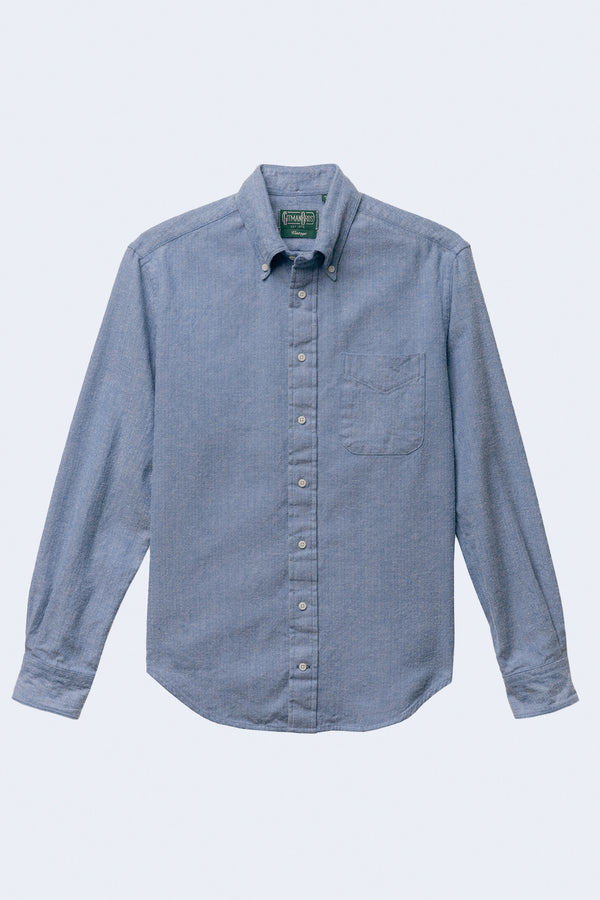 Long Sleeve Button Down Shetland Flannel Shirt in Blue