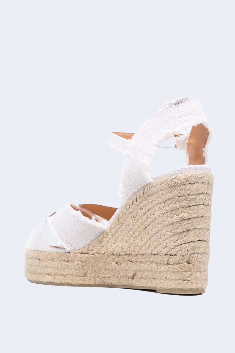 Bromelia Canvas Platform Ankle Strap Espadrilles in Blanco Oro