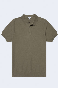 Fine Texture Polo Shirt in Pale Khaki Melange