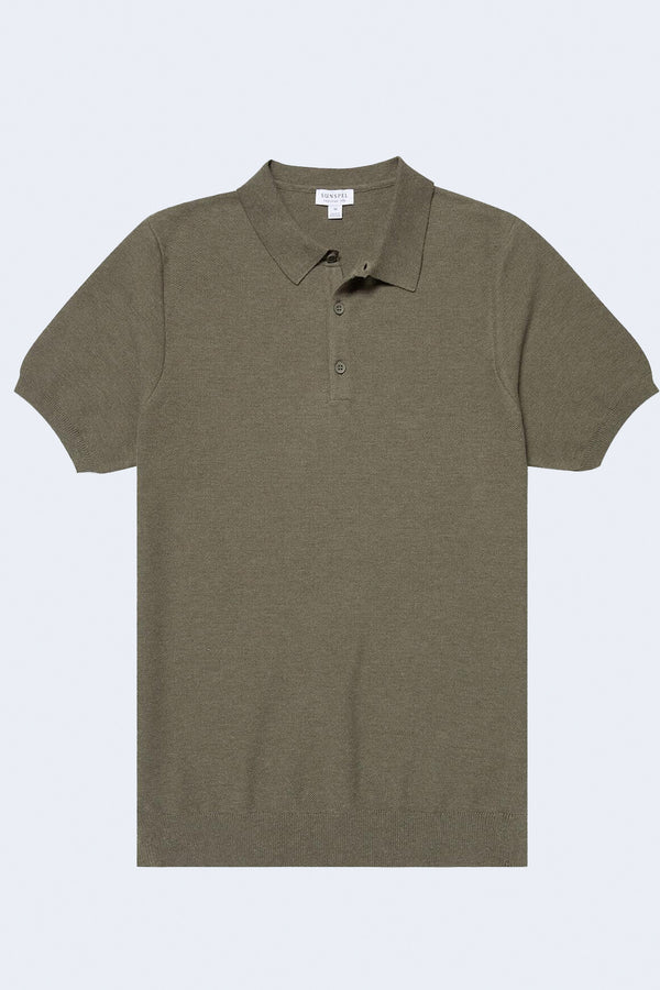 Fine Texture Polo Shirt in Pale Khaki Melange