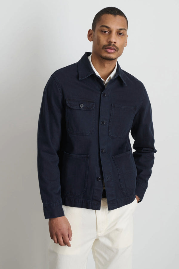 Men's Garment Dyed Recycled Denim Work Jacket in Dark Navy