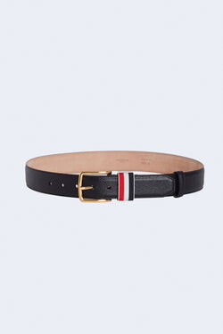 35mm Rainbow Loop Pebble Grain Leather Belt in Black