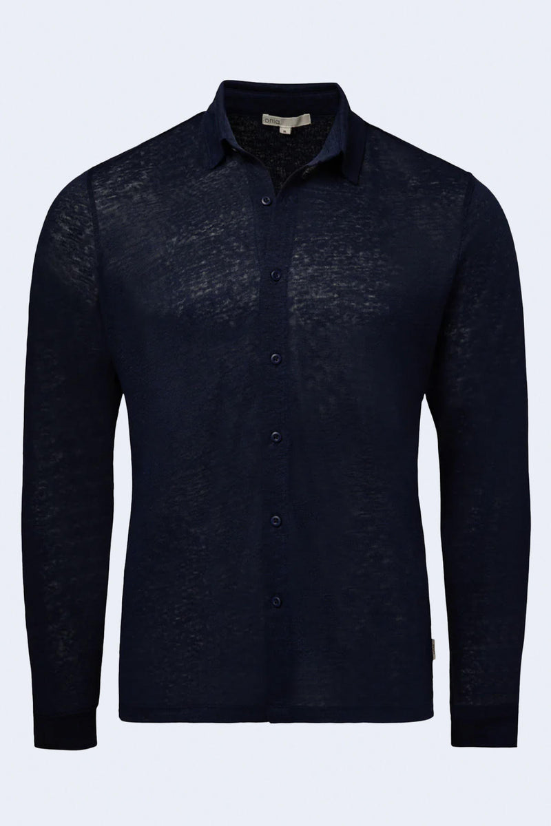 Men's Long Sleeve Dylan Linen Shirt in Deep Navy