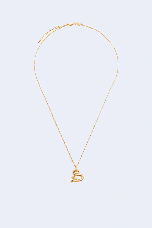 Curly Molten Initial S Pendant Necklace in Gold