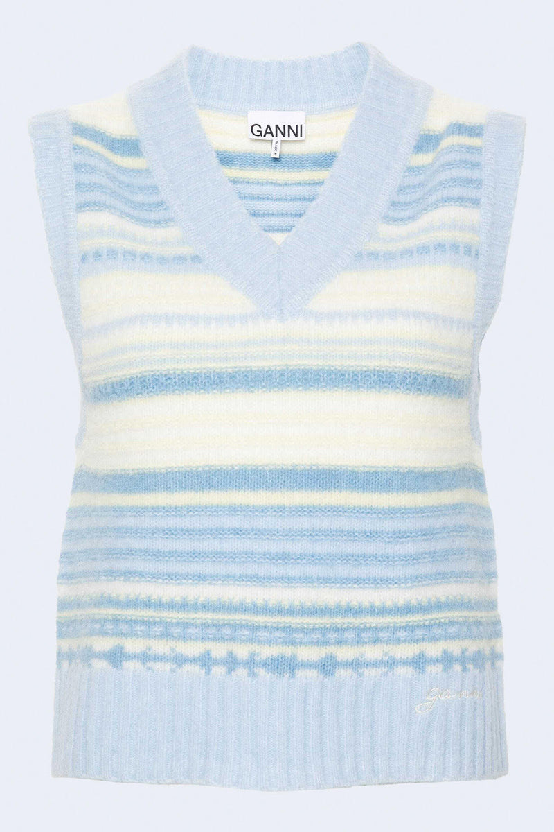 Soft Wool Stripe Vest in Skyway