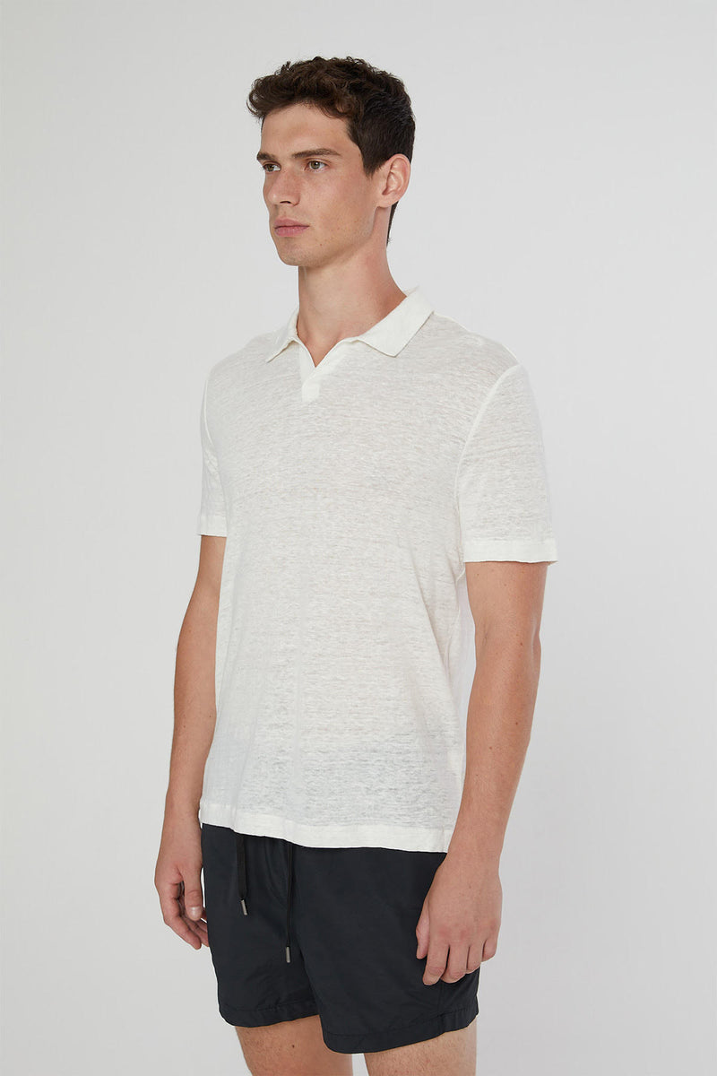 Men's Shaun Linen Polo in White