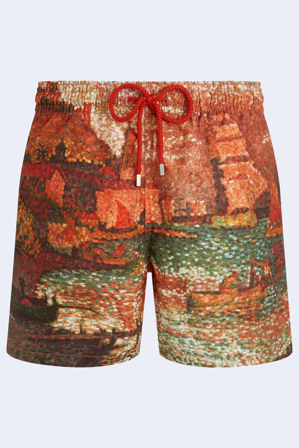 Sortie Painted Print Swim Short in Brique