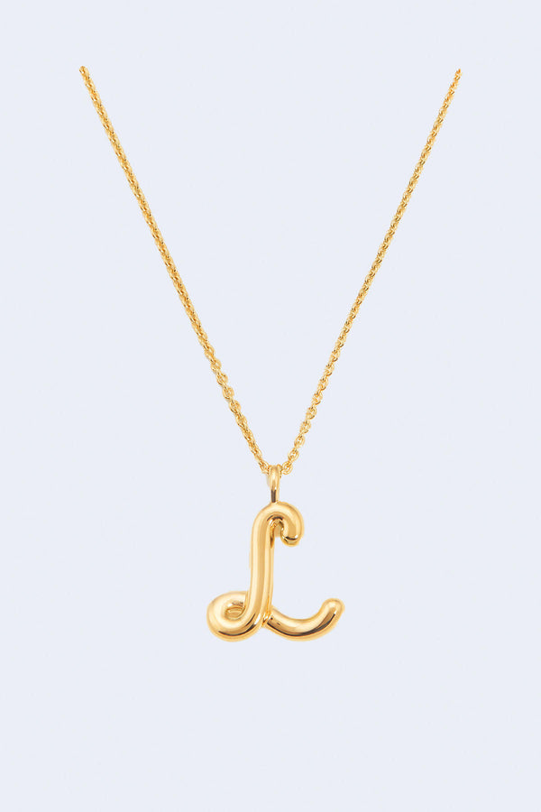 Curly Molten Initial L  Pendant Necklace in Gold