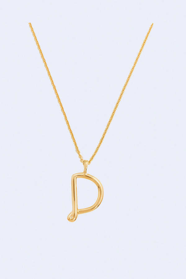 Curly Molten Initial D  Pendant Necklace in Gold