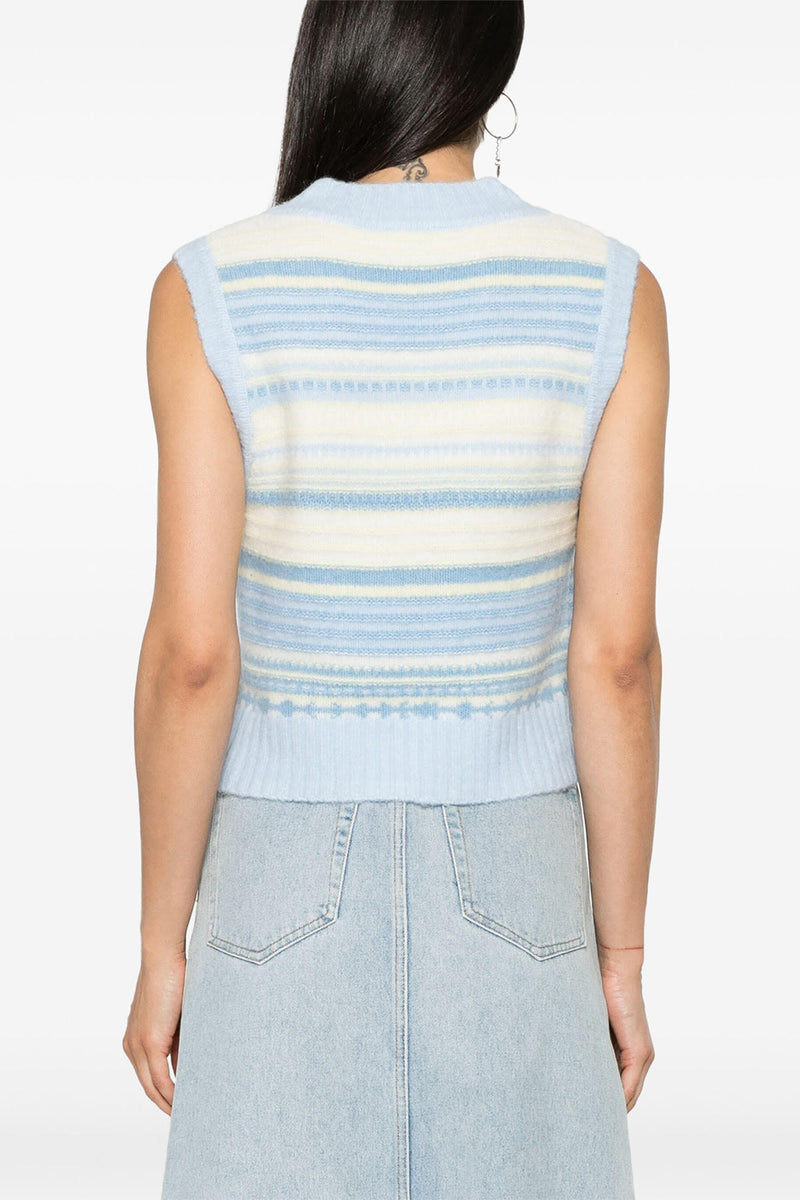 Soft Wool Stripe Vest in Skyway