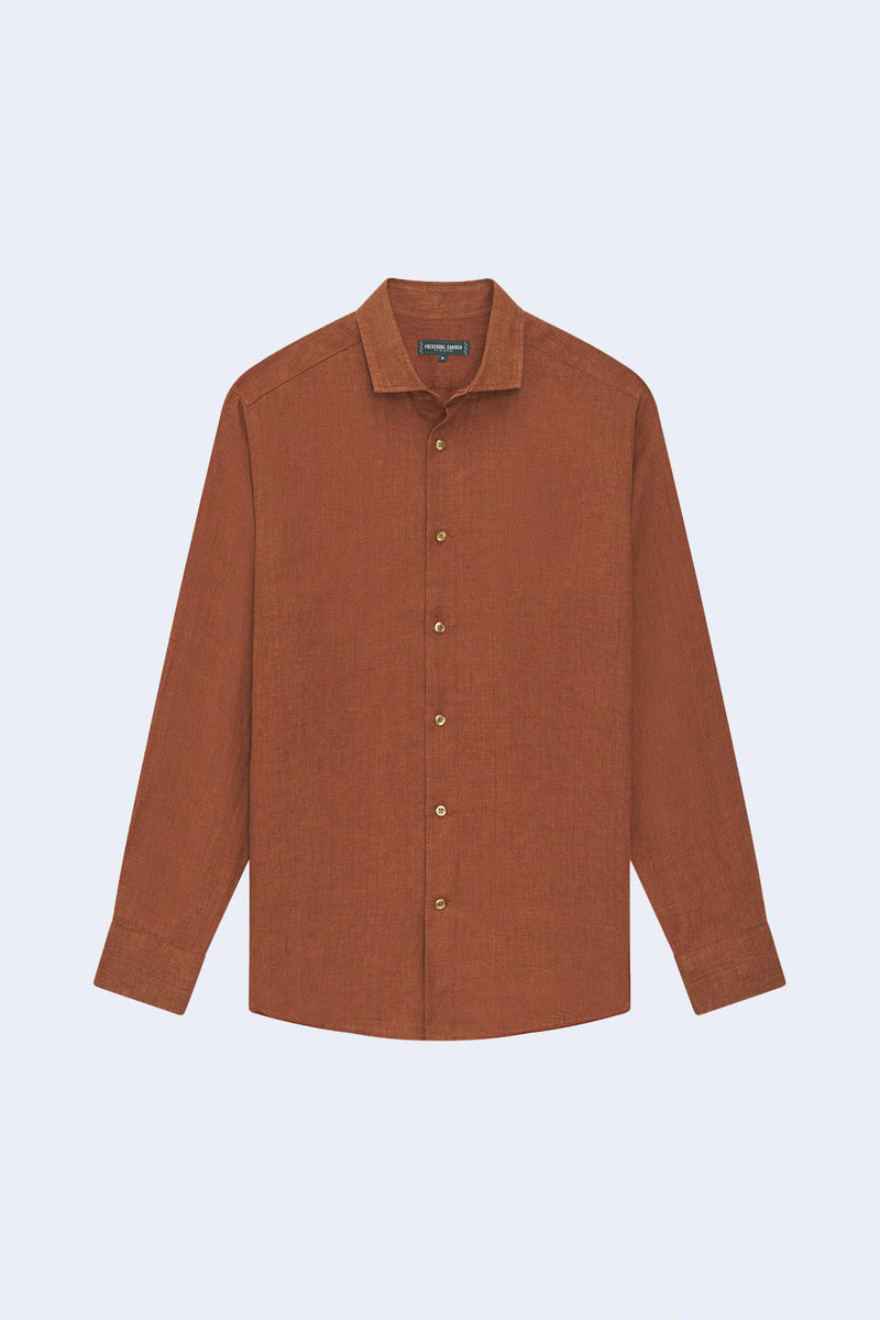 Antonio Linen Long Sleeve Shirt in Dark Coral