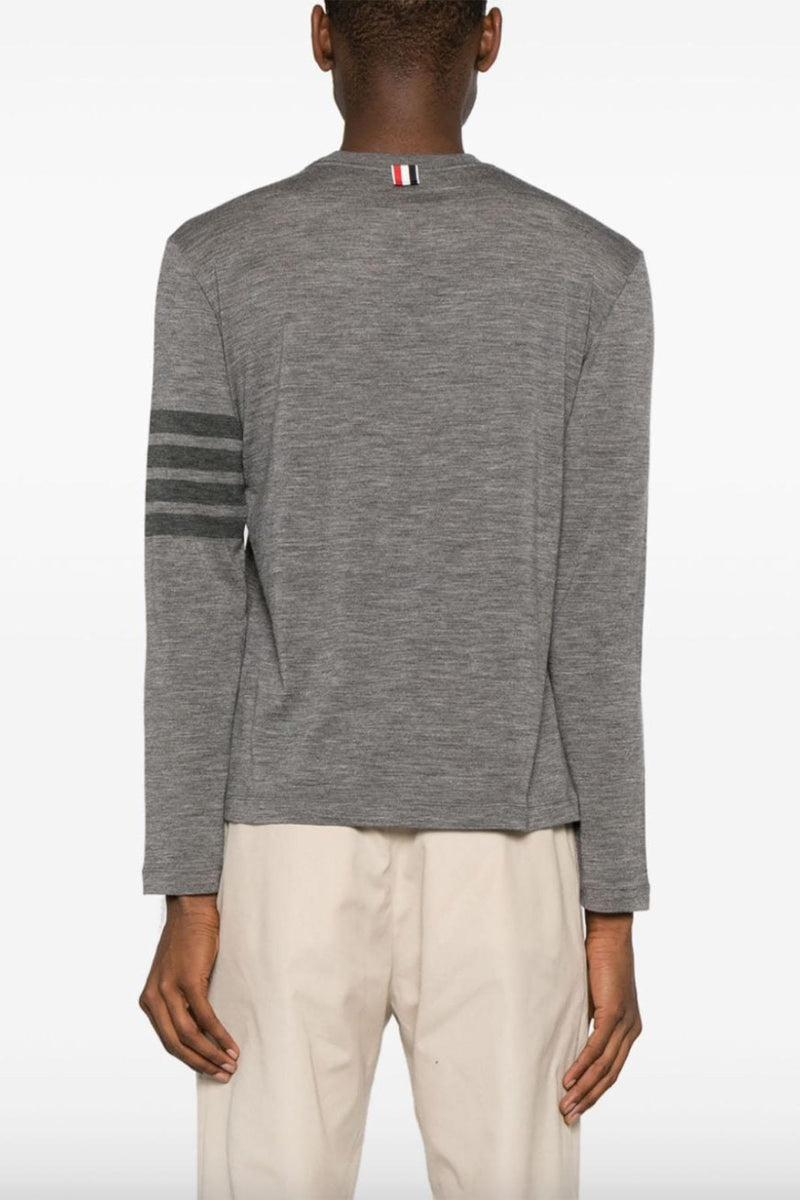 Long Sleeve Tee In Wool Jersey W/ Eng 4 Bar in Med Grey