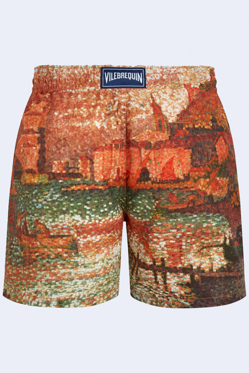 Sortie Painted Print Swim Short in Brique