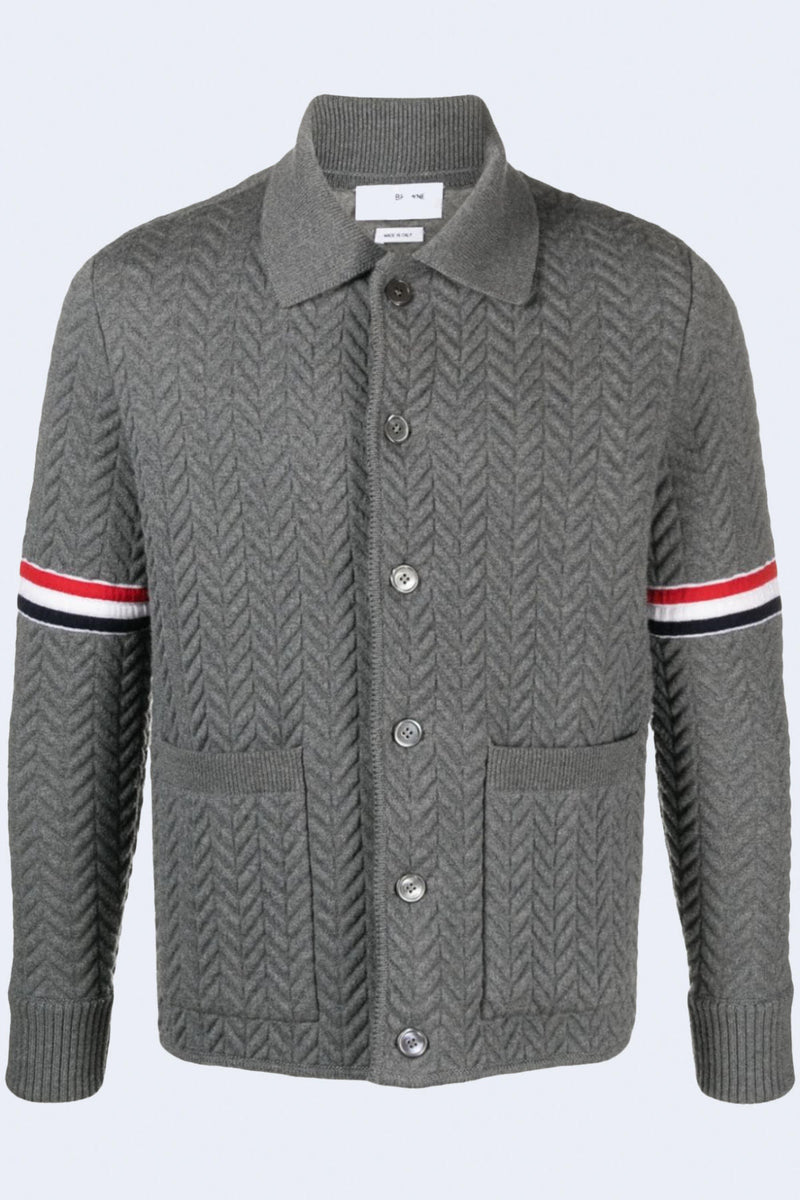 Herringbone Quilted Jacquard Work Jacket in Med Grey