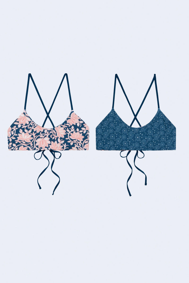 The Reversible Bralette in Bay Oasis Floral & Bay Bandana Daisy