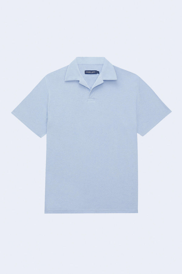 Faustino Terry Cotton Blend Short Sleeve Polo in Baby-Blue