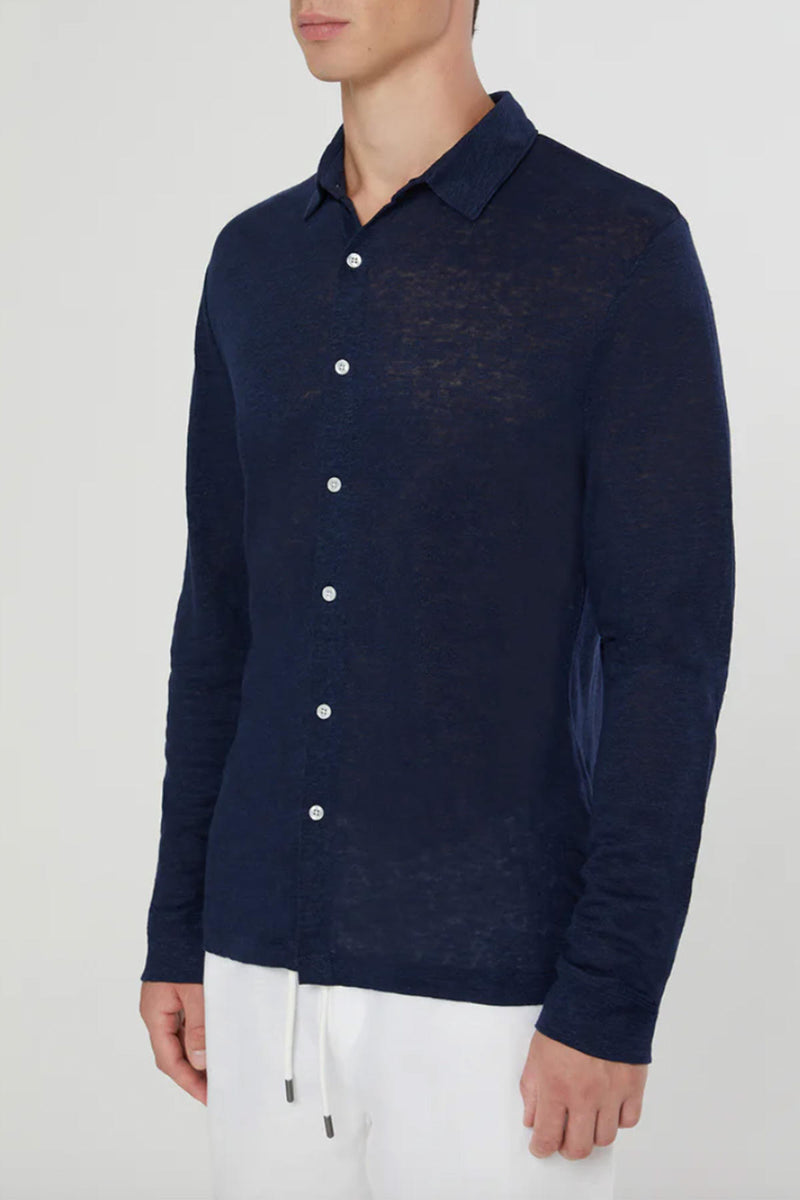 Men's Long Sleeve Dylan Linen Shirt in Deep Navy