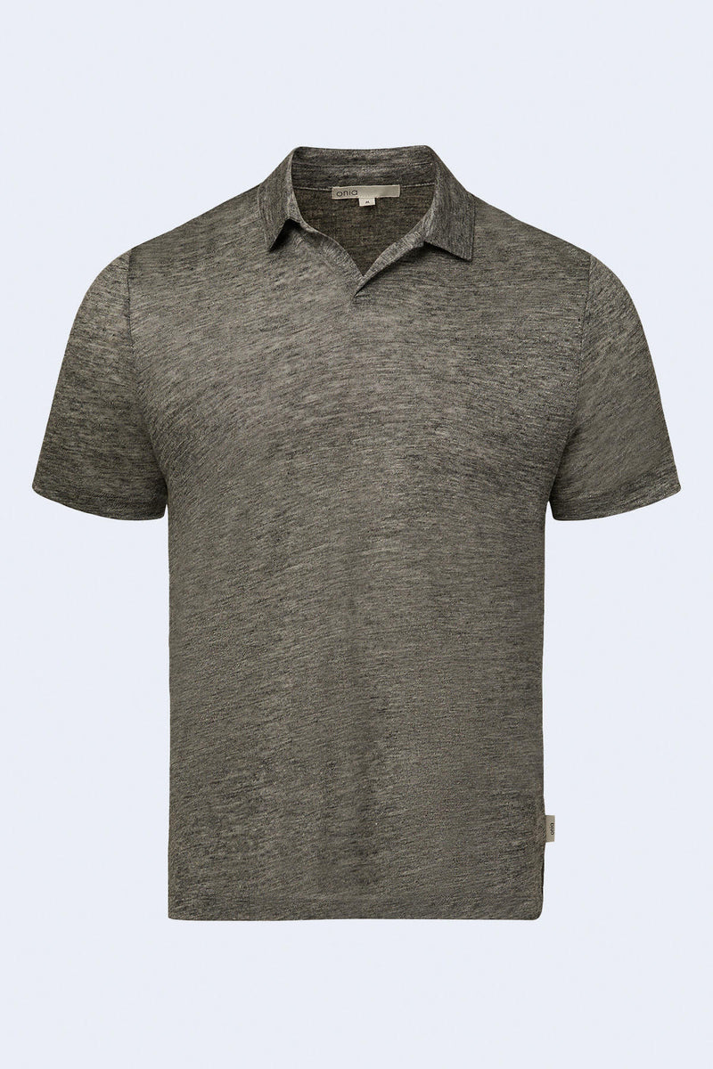 Men's Shaun Linen Polo in Heather Grey